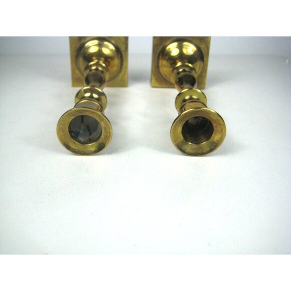 Vintage Brass Candlestick Holders Set of 2 Made in India Square Footed Base - Picture 8 of 10